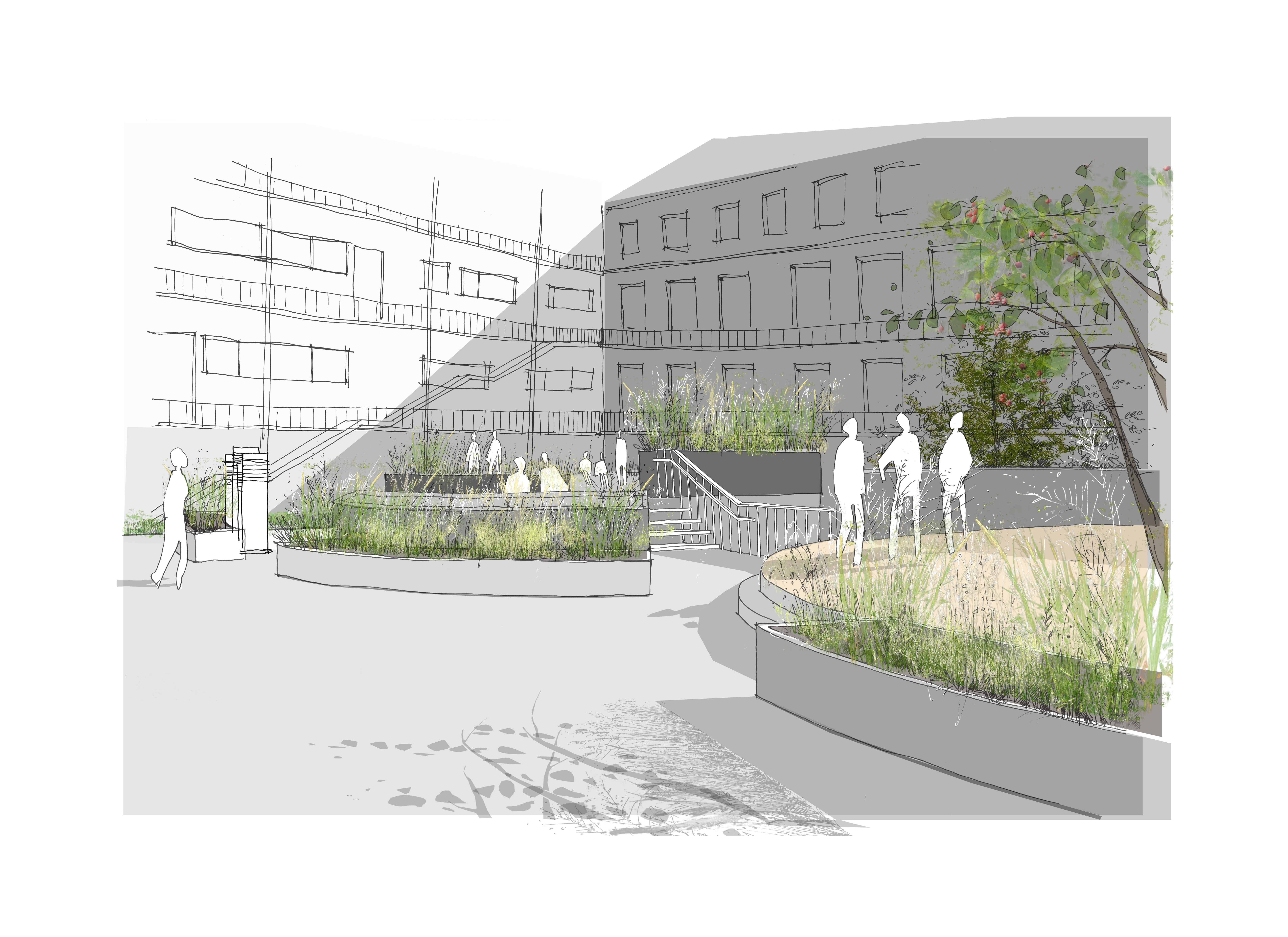 Image: Preliminary draft of the new courtyard. © stadt landschaft plus | Landschaftsarchitekten GmbH