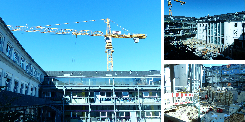 Blue sky over the construction site at the International Department